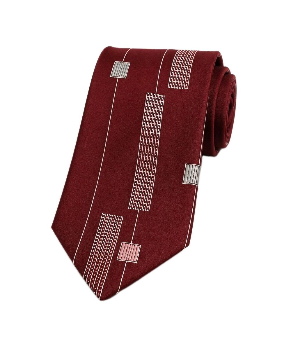 Oleg Cassini by Burma Vtg Burgundy Geometric Silk Tie Men's Wide Necktie 58x4"